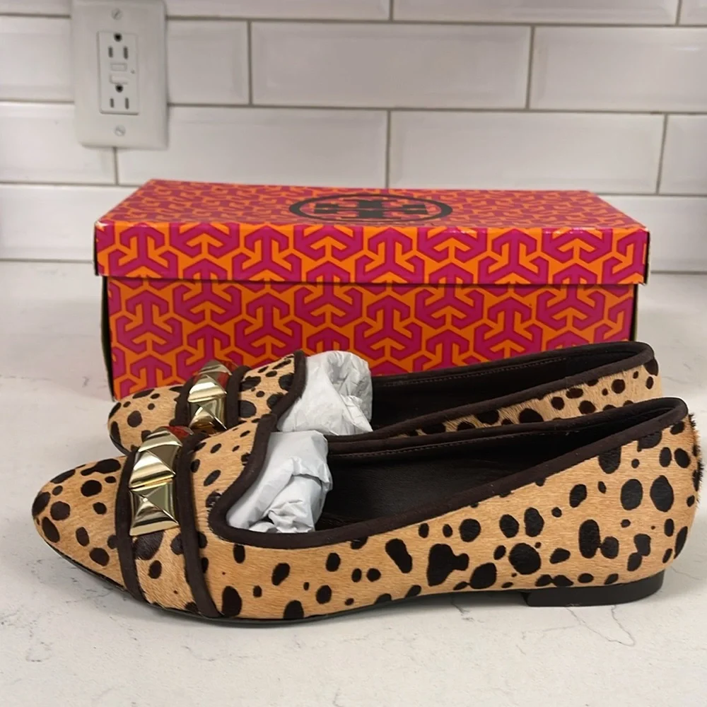 Tory Burch Asher Smoking Slipper - Cheetah Print - Calf Hair Size 7 NEW
